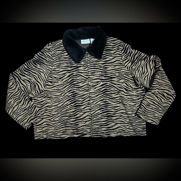 Vintage Kathy Lee Zebra Pattern Jacket with Black Faux Fur Collar - Picture 1 of 6